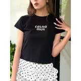 ブラック | ビジューロゴコンパクトTシャツ | CALNAMUR