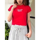 レッド | ビジューロゴコンパクトTシャツ | CALNAMUR