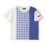 ブルー | チェック・ドット柄切替Tシャツ | こどもの森e-shop