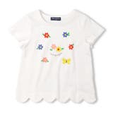 ホワイト | お花プリント刺繍裾スカラップTシャツ | こどもの森e-shop