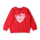 レッド | りぼんアップリケハートプリント裏毛トレーナー | こどもの森e-shop
