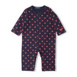 ネイビー | ハート総柄前開き長袖ロンパース | こどもの森e-shop