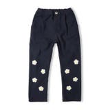 ネイビー | お花付きのびふわ裏起毛ツイル長パンツ | こどもの森e-shop