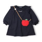ネイビー | りんごポシェットアップリケ裏毛長袖ワンピース | こどもの森e-shop