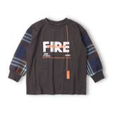 スミブラック | 袖チェック柄長袖Tシャツ | こどもの森e-shop