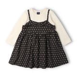スミブラック | ドット柄キャミ重ね着風長袖ワンピース | こどもの森e-shop