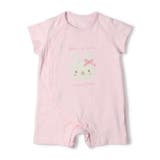 ピンク | ねこ・うさぎプリント半袖ロンパース | こどもの森e-shop