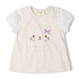 オフホワイト | ねこ・うさぎデザイン袖レース半袖Ｔシャツ | こどもの森e-shop