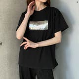 BLK/ホワイト | 箔プリントオーバーサイズTシャツ | me Jane