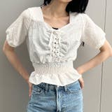 ホワイト | ウエストシャーリングレースアップブラウス 春 韓国トップス | me Jane