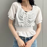 ウエストシャーリングレースアップブラウス 春 韓国トップス | me Jane | 詳細画像18 
