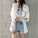 ホワイト | 袖シャーリングシアーシャツ | me Jane