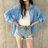 ブルー | 袖シャーリングシアーシャツ | me Jane