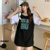 バスケビブス風タンクトップドッキングTシャツ | me Jane | 詳細画像1