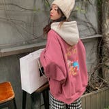 バックかすれベアプリントフード配色プルパーカー | me Jane | 詳細画像15