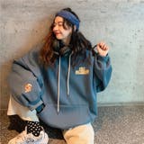 バックかすれベアプリントフード配色プルパーカー | me Jane | 詳細画像4