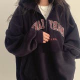 ブラック | ハーフジップロゴ入りボアプルパーカー | me Jane