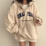 アイボリー | ハーフジップロゴ入りボアプルパーカー | me Jane