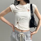 ハートカットアウトショート丈Tシャツ 春 韓国トップス | me Jane | 詳細画像14