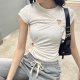 ハートカットアウトショート丈Tシャツ 春 韓国トップス | me Jane | 詳細画像17