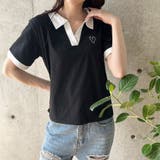 胸ハート配色スキッパーポロトップス | me Jane | 詳細画像15