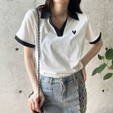 胸ハート配色スキッパーポロトップス | me Jane | 詳細画像2