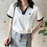 胸ハート配色スキッパーポロトップス | me Jane | 詳細画像3