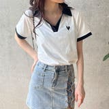胸ハート配色スキッパーポロトップス | me Jane | 詳細画像5