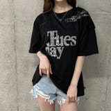 キラキラロゴレース切替Tシャツ | me Jane | 詳細画像2
