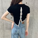 バックオープン配色バインダーポロ衿半袖ニットトップス | me Jane | 詳細画像7