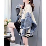 オフホワイト | デニム切替ラインリブニットカーディガン | me Jane