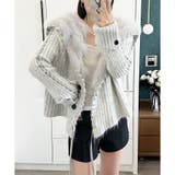 グレー | ハンドステッチフードファーニットカーディガン | me Jane