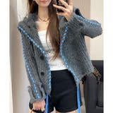 チャコールグレー | ハンドステッチフードファーニットカーディガン | me Jane