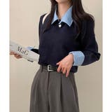 ネービー | レイヤード風ニットカーデ | me Jane