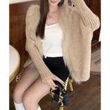 ベージュ | ファー付キラキラニットカーディガン | me Jane