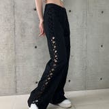 ブラック | 【新色追加】サイドカットアウトデニムストレートパンツ | me Jane