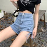 サイドシャーリングリボンデニムショートパンツ | me Jane | 詳細画像3