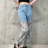 ブルー | レース切替デニムパンツ | me Jane