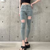 ブルー | ダメージデニム8分丈スキニーパンツ | me Jane