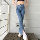 ブルー | 3つボタンハイウエストフレアパンツ | me Jane