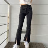 チャコールグレー | 3つボタンハイウエストフレアパンツ | me Jane