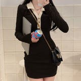 ブラック | 配色襟ポロミニワンピース | me Jane