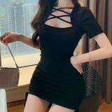 胸レースアップサイドシャーリングミニワンピース 春 韓国トップス | me Jane | 詳細画像2