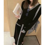 ブラック | 配色ニットトップス×ロングスカート 2点セット | me Jane