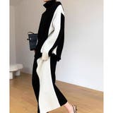 ブラック | 配色ニットトップス×スカート 2点セット | me Jane