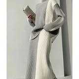 グレー | 配色ニットトップス×スカート 2点セット | me Jane