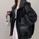 ブラック | デニムフード付オーバーサイズブルゾン | me Jane