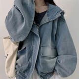 ブルー | デニムフード付オーバーサイズブルゾン | me Jane