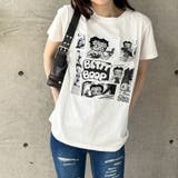 オフホワイト | BETTY BOOPフロント白黒プリント半袖クルーネックTシャツ 春 | me Jane