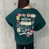 グリーン | バックワッペン&プリントデザインオーバーサイズトレーナー | me Jane